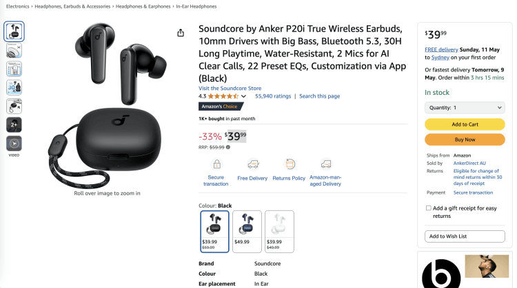 Amazon: Soundcore by Anker P20i True Wireless Earbuds – 33% Off – $39.99